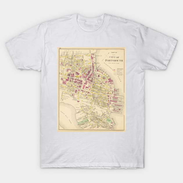 Vintage Map of Portsmouth NH (1892) T-Shirt by Bravuramedia